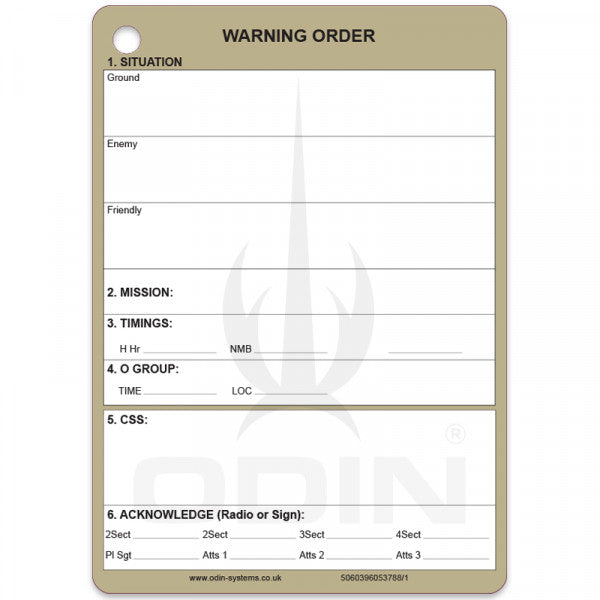 A6 Warning Order Mission Card