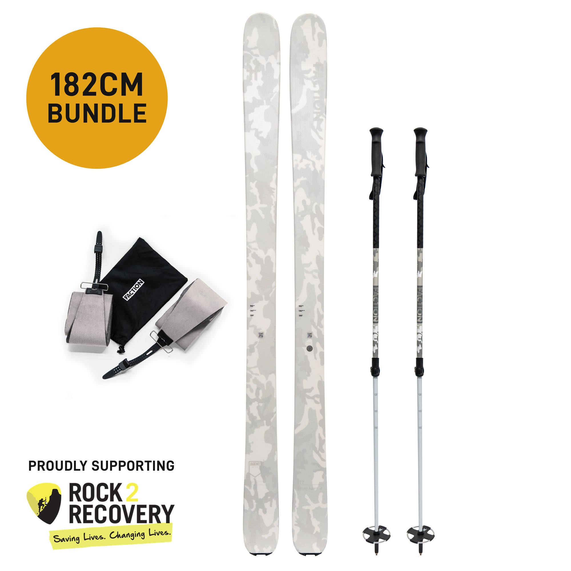 182cm Secret Agent 2 Bundle - Skis, Skins & Poles - Supporting Rock2Recovery