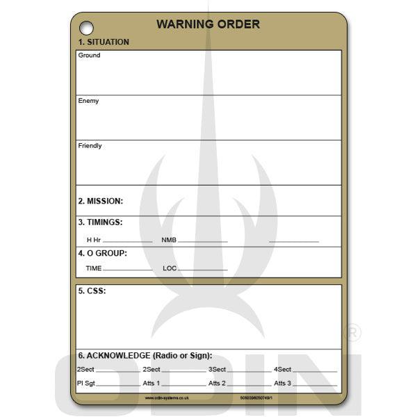 Warning Order Slate Cards