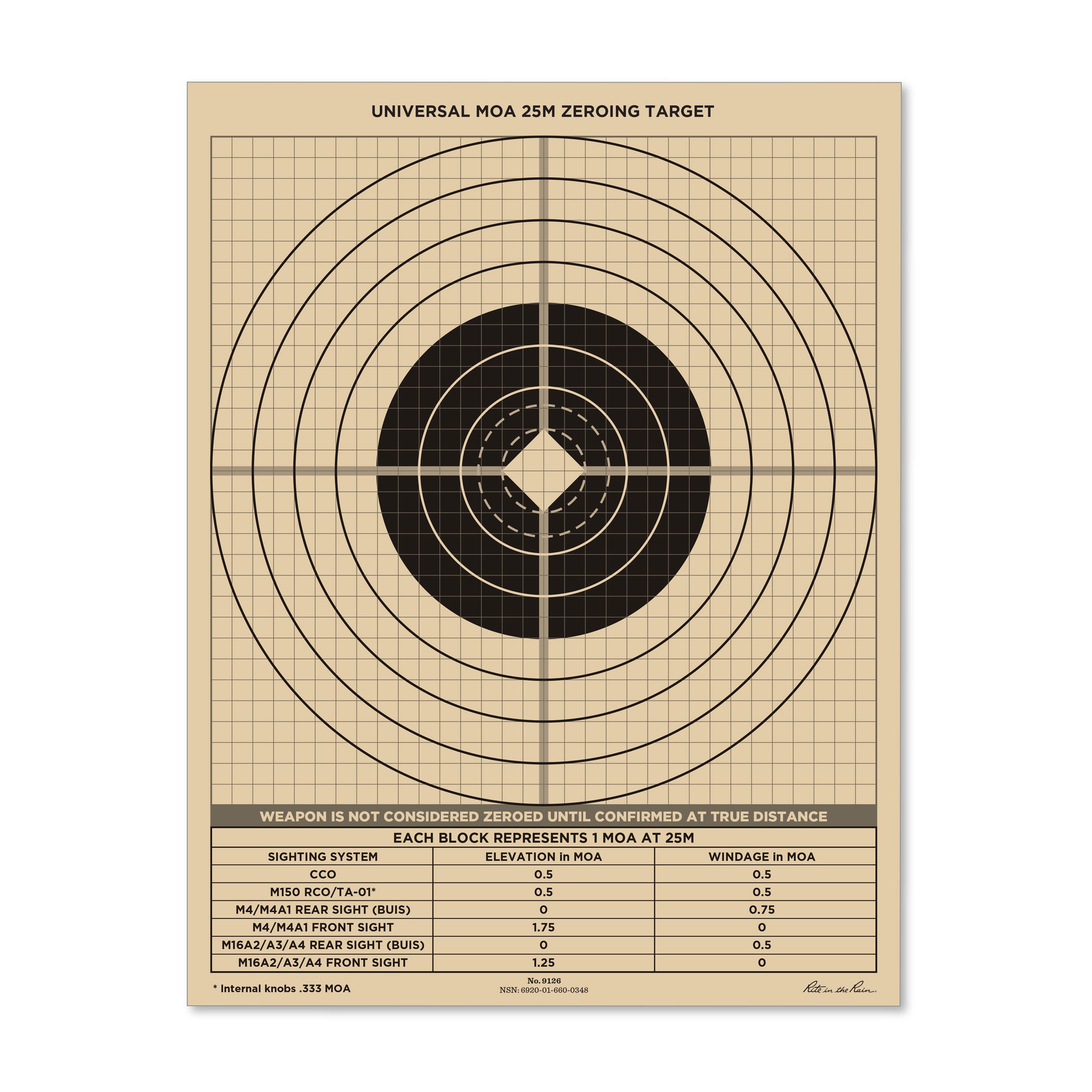 25m Multipurpose Zeroing Target Universal Moa 8 5 X 11 Inch 100 Pk