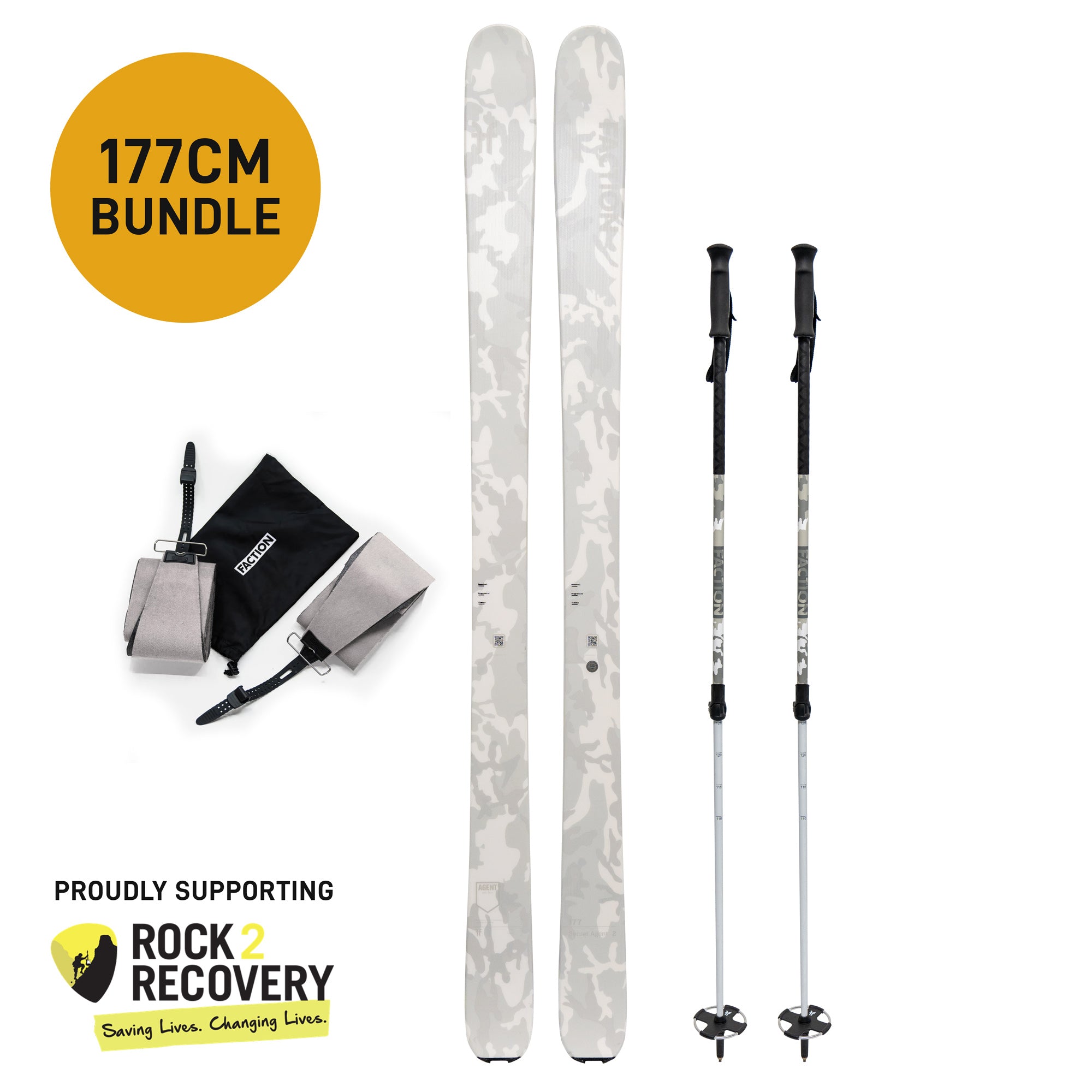 177cm Secret Agent 2 Bundle - Skis, Skins & Poles - Supporting Rock2Recovery