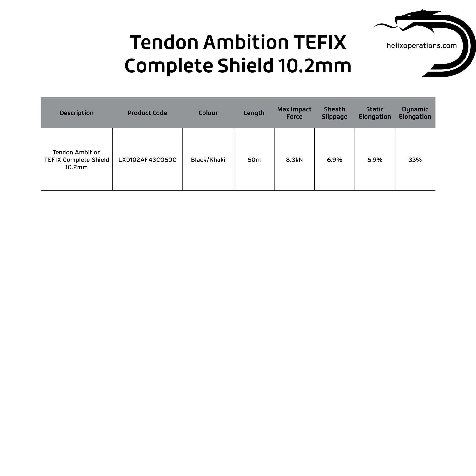 Tendon Ambition TEFIX Complete Shield 10.2mm Climbing Rope